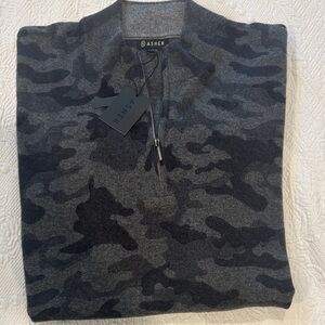Asher Men's CASHMERE Black and Gray Camouflage Zip-Up Sweater